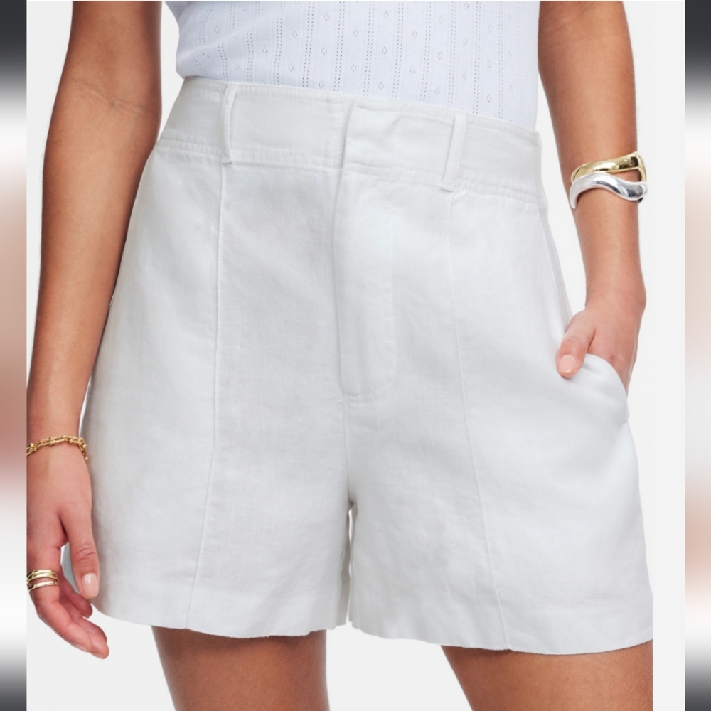 Madewell White High-Waist Linen Blend Shorts